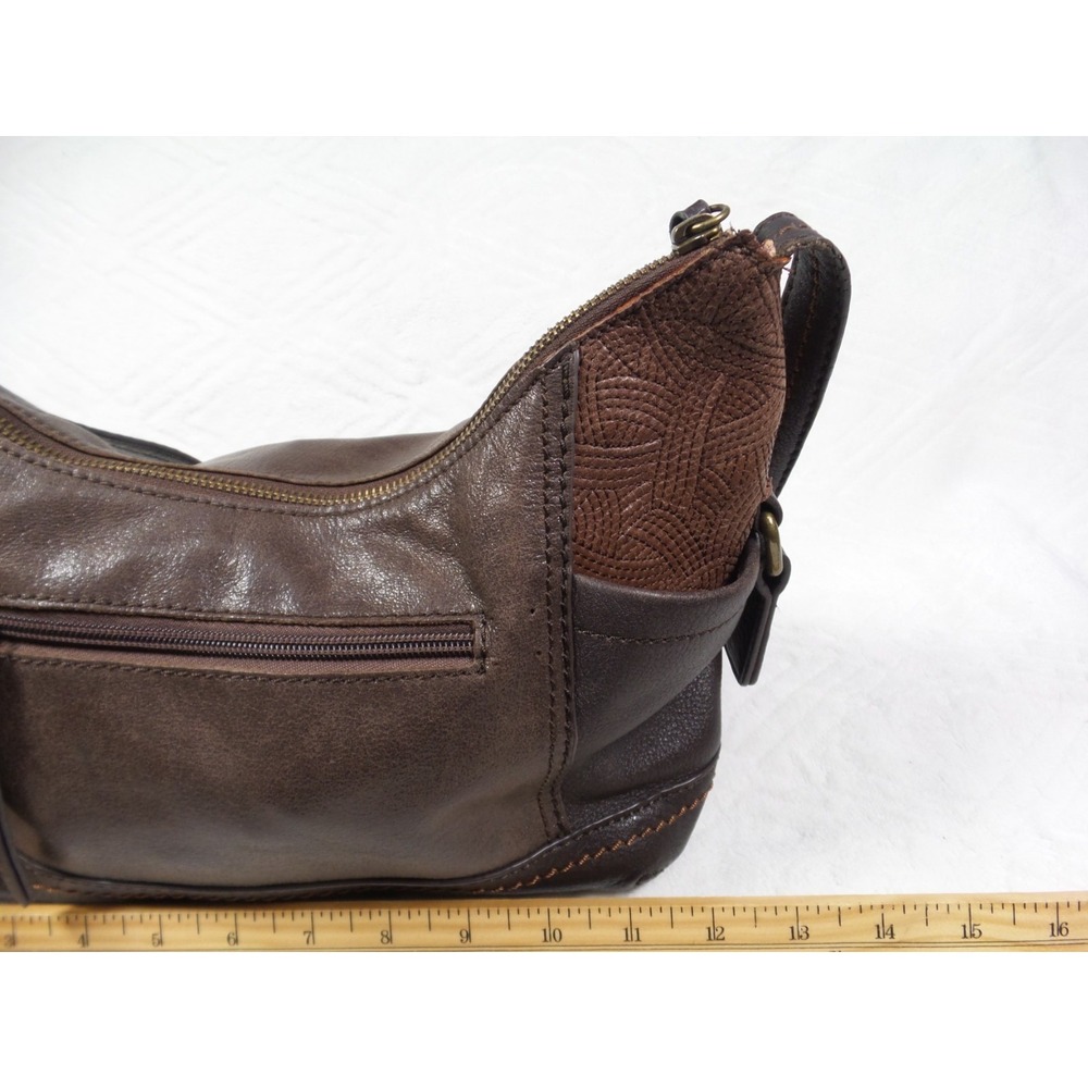 The Sak Kendra Hobo Leather Shoulder Bag Brown Zipper Pockets - Picture 10 of 11